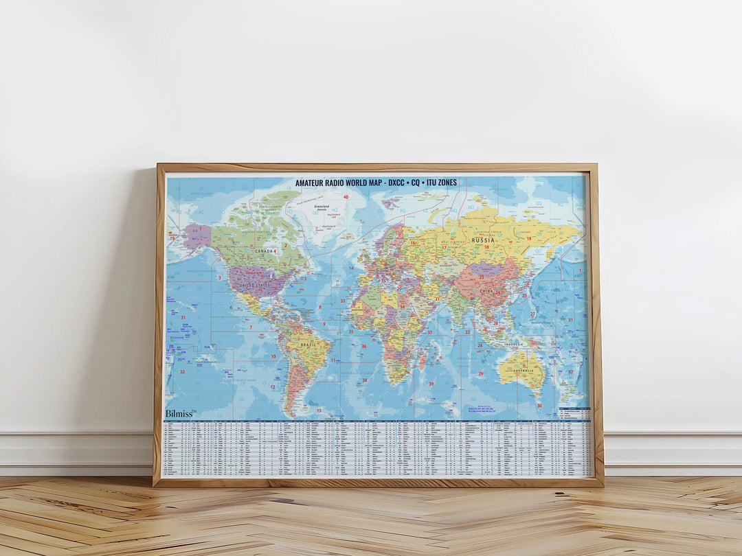 Ham Radio DX World Map Poster | DXCC, CQ Zones &amp; ITU Zones Reference