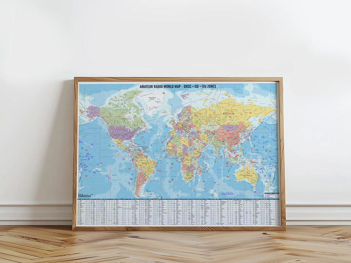 Ham Radio DX World Map Poster | DXCC, CQ Zones &amp; ITU Zones Reference