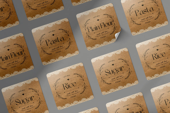 Kitchen Pantry Vinyl Labels - Customized Water & Scratch Resistant Organisation Labels For Storage Jars, Bottles or Containers