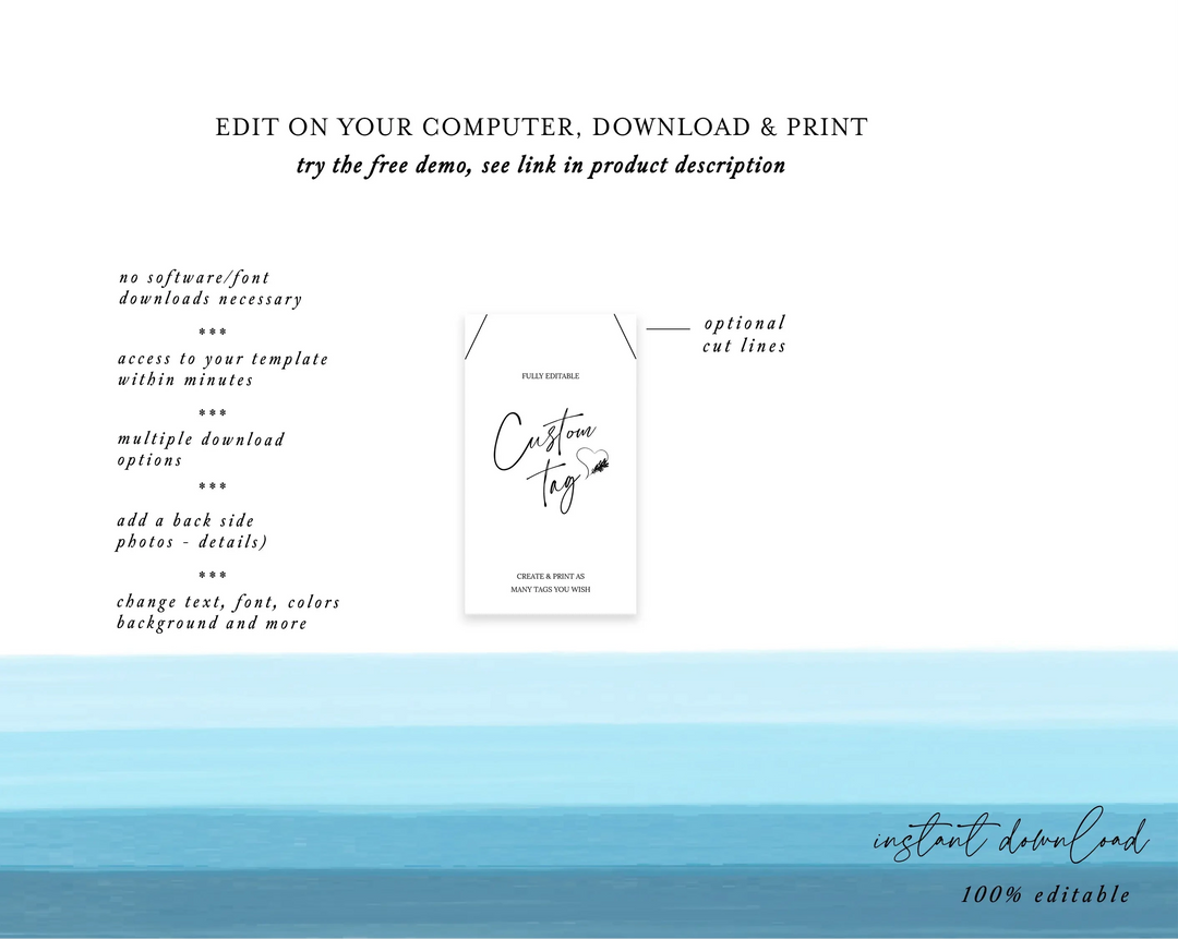 DIY Custom Tag, Wedding Guest Gift,  Instant Download & Print at Home, Try Before You Buy, Custom Favor Tags Template, Minimalist Tag, Business Tag, Wedding Tag, Modern Tag, 100% Editable Template
