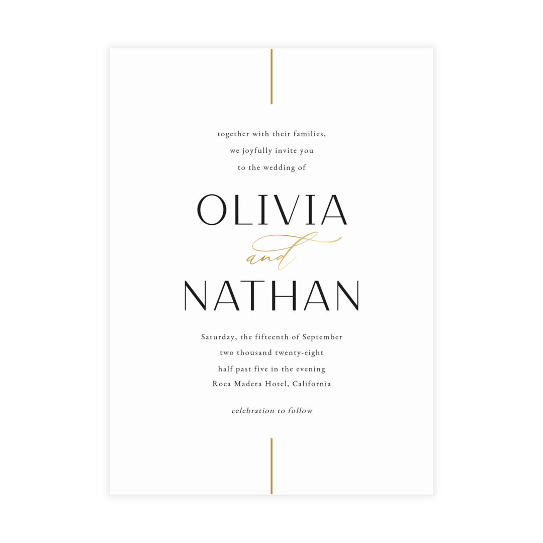 Modern minimalist gold line wedding invitation printed with envelopes included