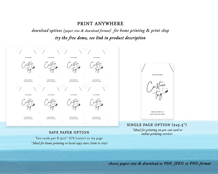 DIY Custom Tag, Wedding Guest Gift,  Instant Download & Print at Home, Try Before You Buy, Custom Favor Tags Template, Minimalist Tag, Business Tag, Wedding Tag, Modern Tag, 100% Editable Template