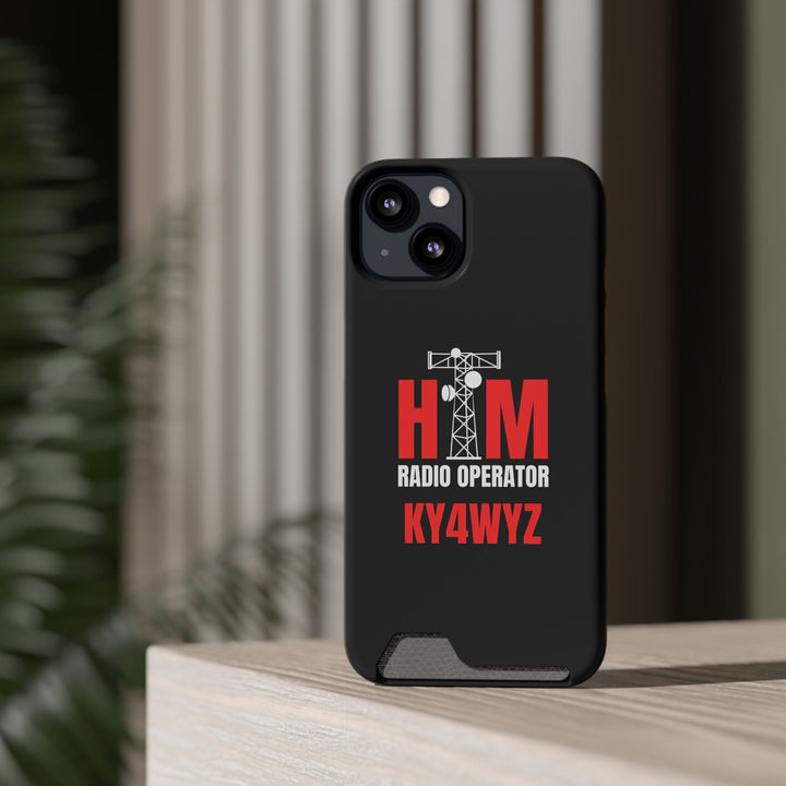 Personalized amateur radio phone case compatible with iPhone and Samsung Galaxy featuring a custom callsign.
