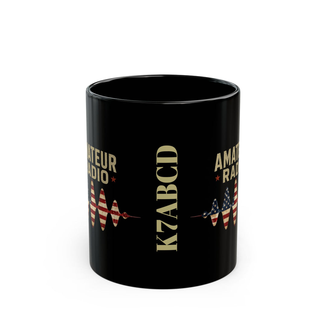 Personalized ham radio coffee mug for radio shacks, Field Day, DX operators, and everyday use.