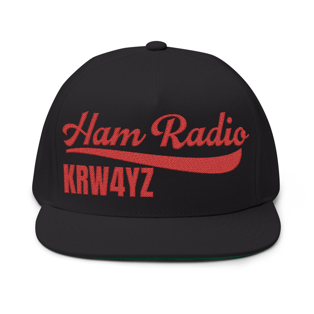 Personalized ham radio flat bill cap embroidered with custom amateur radio callsign