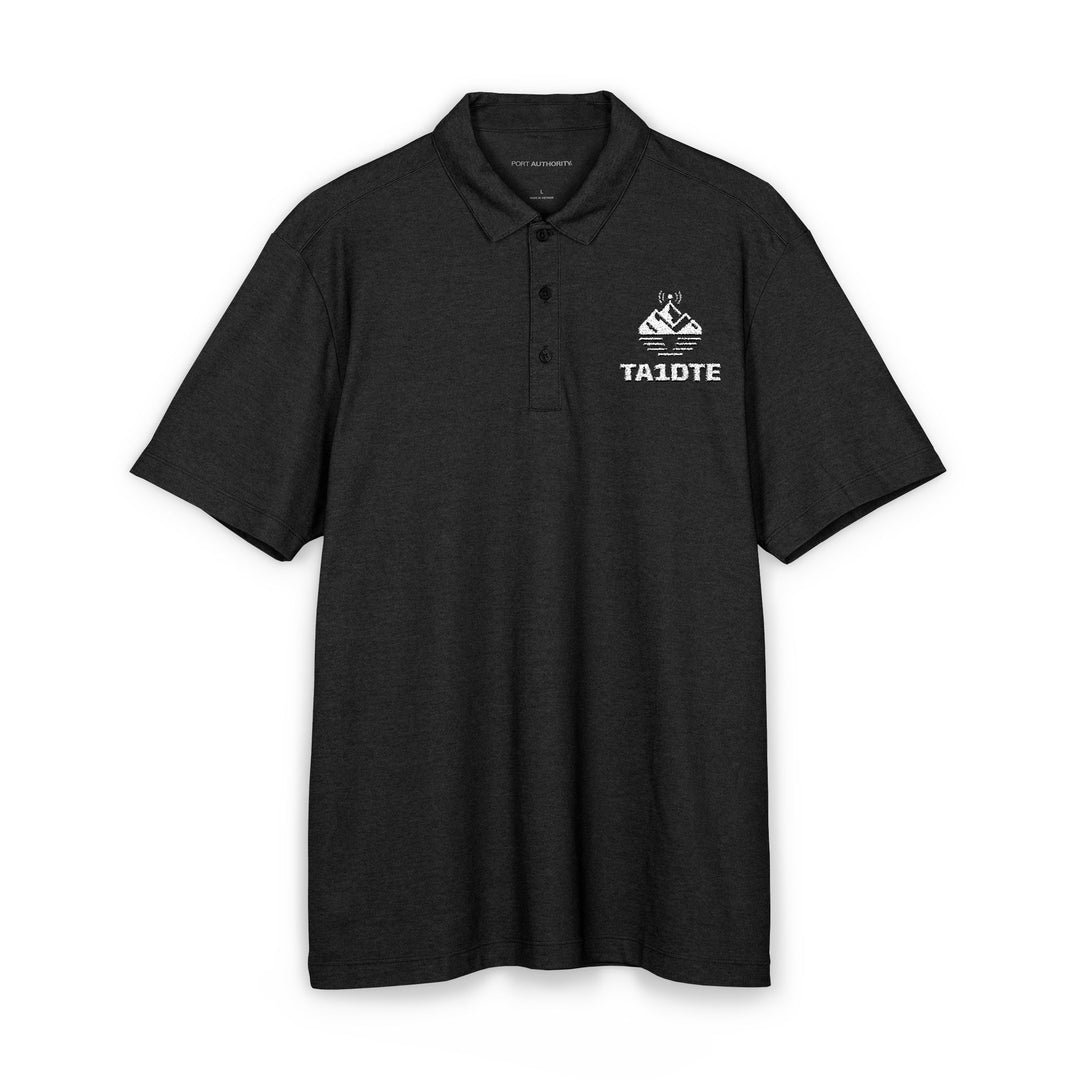 Personalized embroidered ham radio polo shirt with custom amateur radio callsign on moisture wicking performance polo