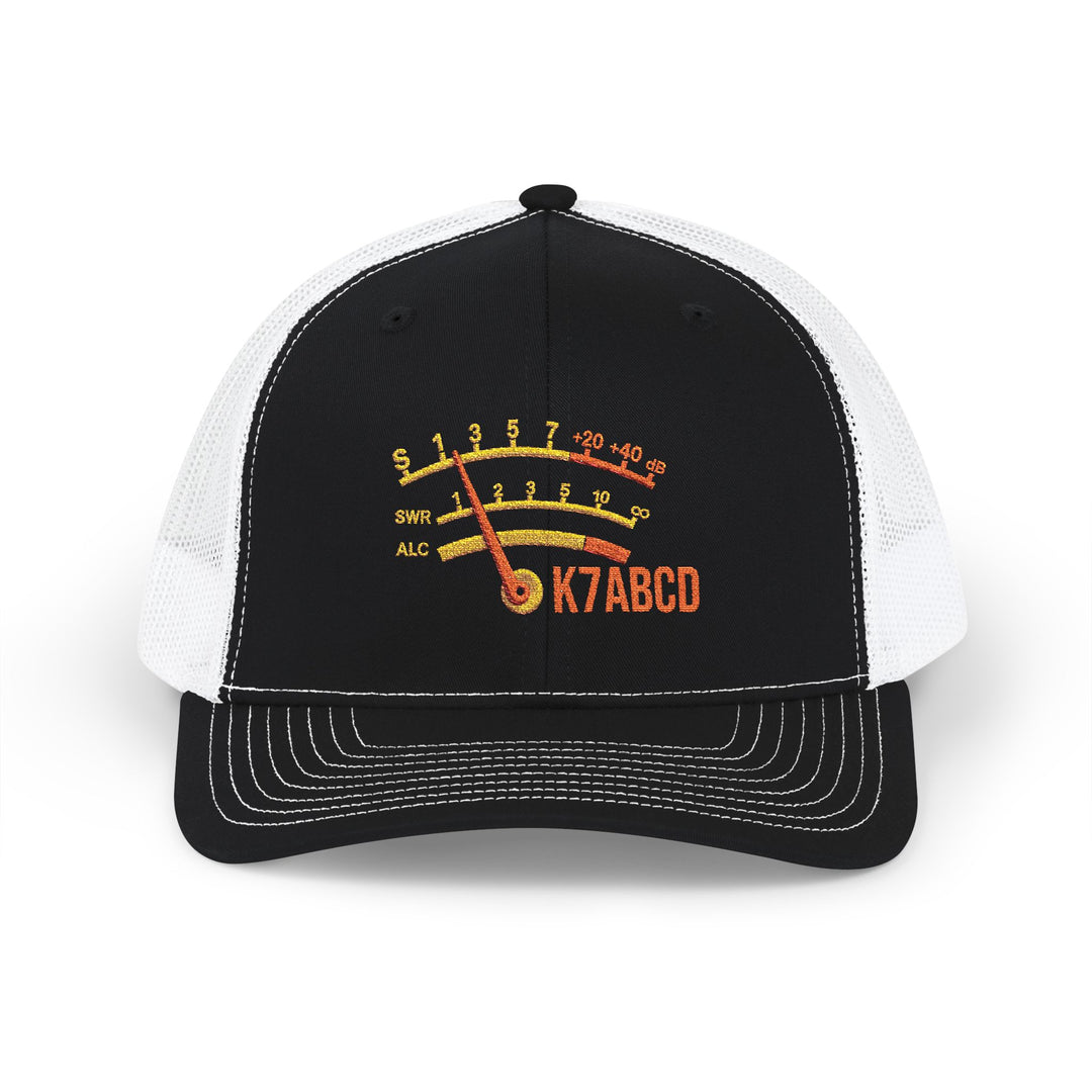 Personalized ham radio S-Meter trucker hat embroidered with custom amateur radio callsign