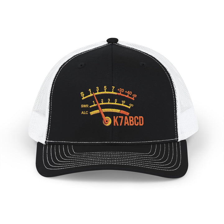 Personalized ham radio S-Meter trucker hat embroidered with custom amateur radio callsign