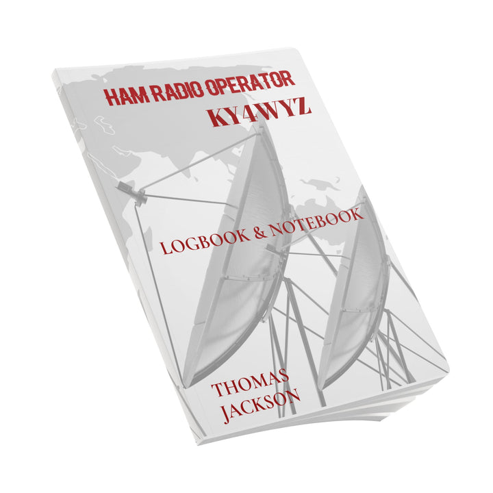 Personalized QSO logbook measuring 5.75 by 8 inches