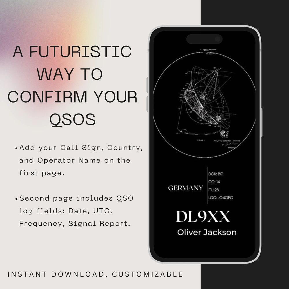 Animated Ham Radio QSL Card – Radio Telescope Design | Editable Canva Template