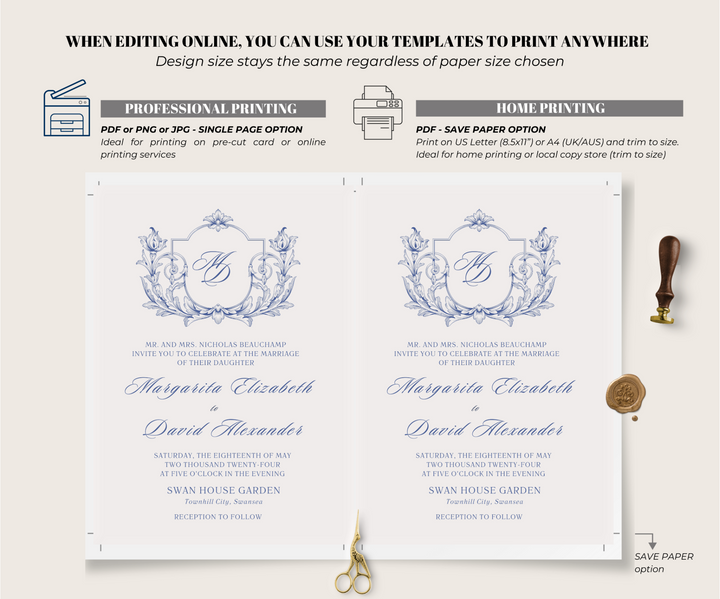 printable vintage baroque frame wedding invitation suite print options