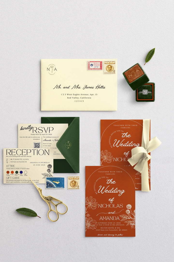 Modern Terracotta Canva Invitation Set for DIY Brides
