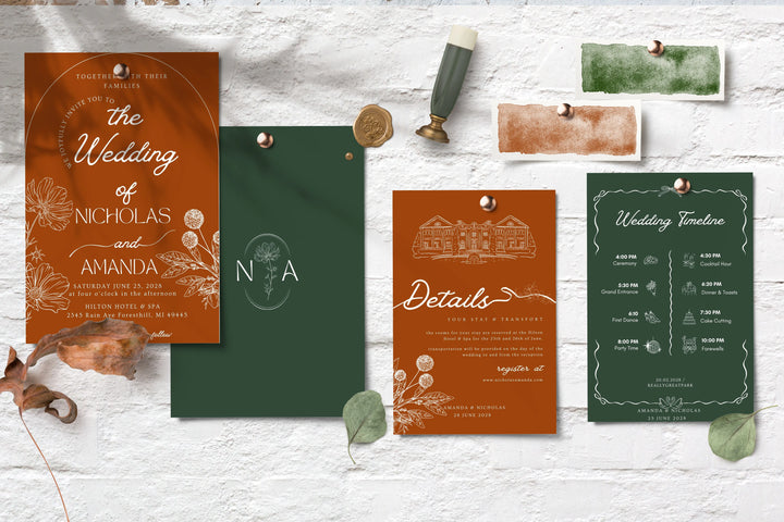 Editable Burnt Orange Wedding Bundle — 5×7” Printable Templates