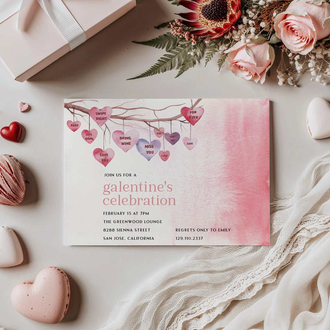 Galentine’s Night Invitation | Pink Valentine Brunch Invite | Custom Party Card