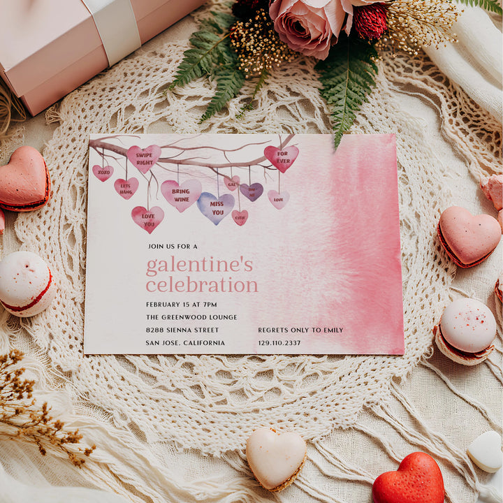 Galentine’s Night Invitation | Pink Valentine Brunch Invite | Custom Party Card