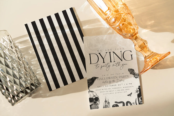 Vintage Halloween Party Invitation - Personalized Skull Invite, Custom Printed Cards