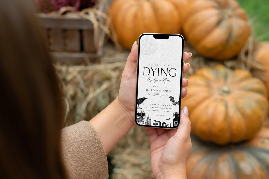 Vintage Halloween Party Invitation Template – Editable Skull Invite-phone invitation-elite