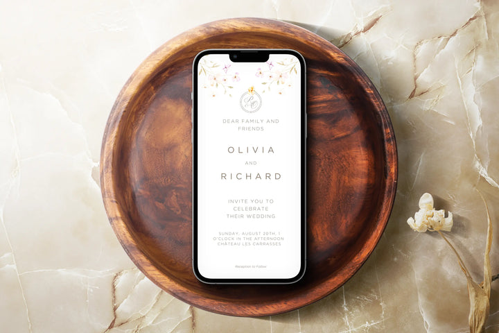 Romantic watercolor floral evite, instant download for weddings 