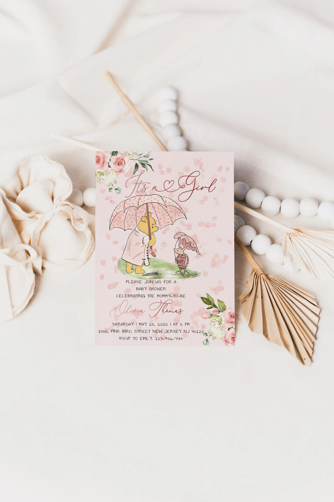 Celebrate your baby shower with the timeless charm of Classic Winnie the Pooh! This storybook-themed invitation brings a nostalgic, vintage touch to your special day.