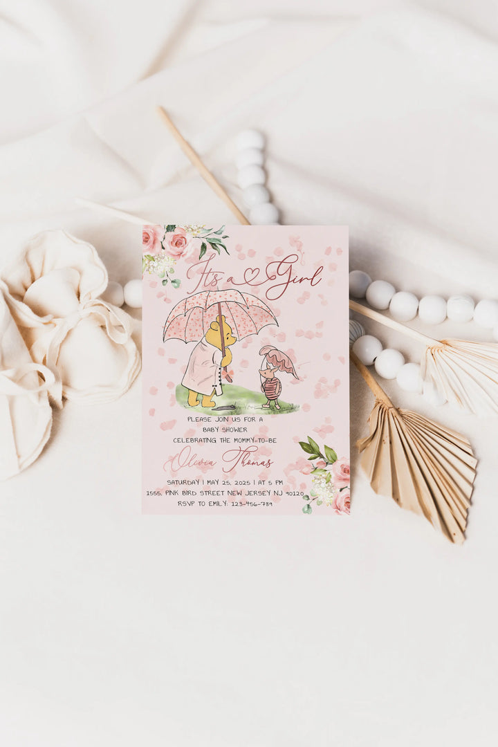 Celebrate your baby shower with the timeless charm of Classic Winnie the Pooh! This storybook-themed invitation brings a nostalgic, vintage touch to your special day.